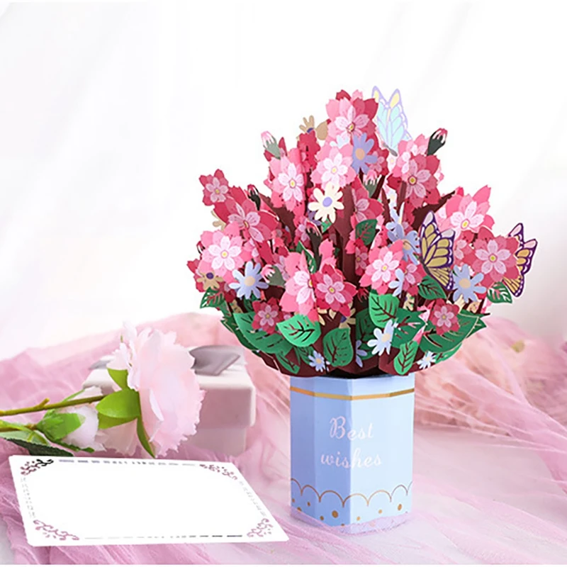 Handmade 3D Blessing Message Card, Creative Rose, Sakura, Adequado para Presentes para Todas as Ocasiões, Multicolor, Adequado