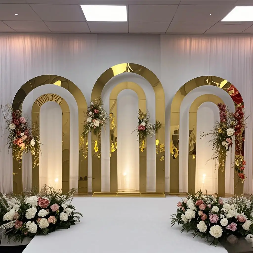 New personalized wedding outdoor stage arch stand background stand stainless steel double round arch screen balloon stand