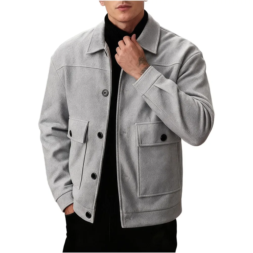 Casual Wear Workwear Outfit Men Woolen Jacket Spring Autumn Men Jacket Jacket Loose Fit Jacket With Pocket Regular Length