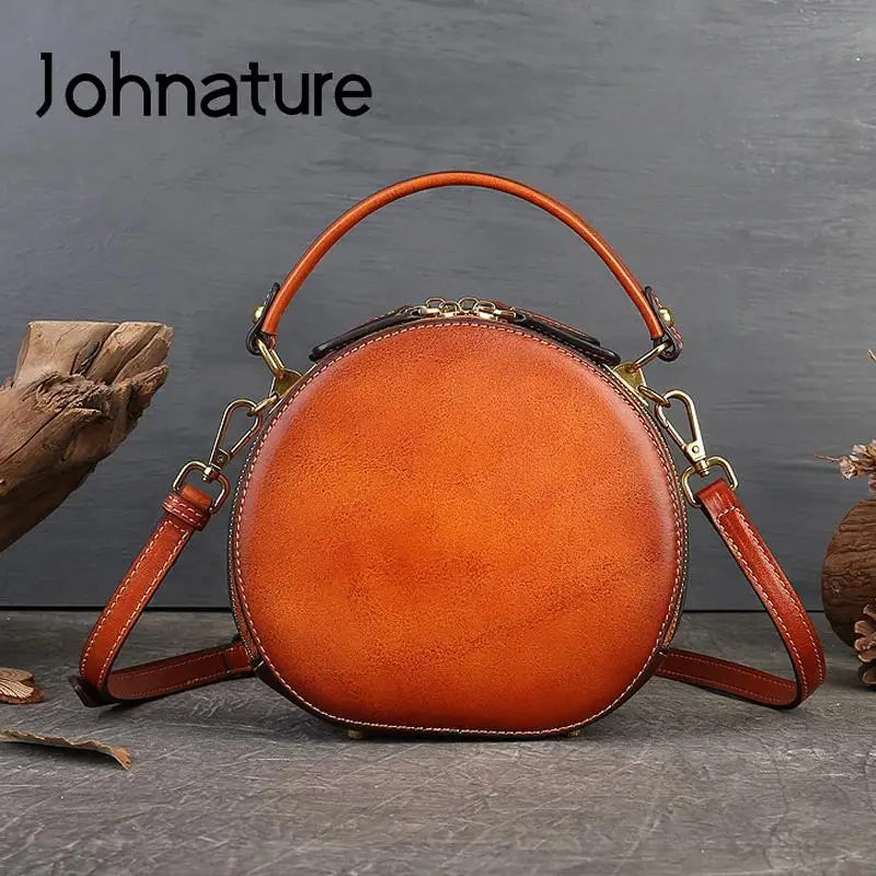 Johnature 2024 New Retro Genuine Leather Women Bag Hand Made Animal Pattern Embossing Handbag Real Cowhide Shoulder Bags