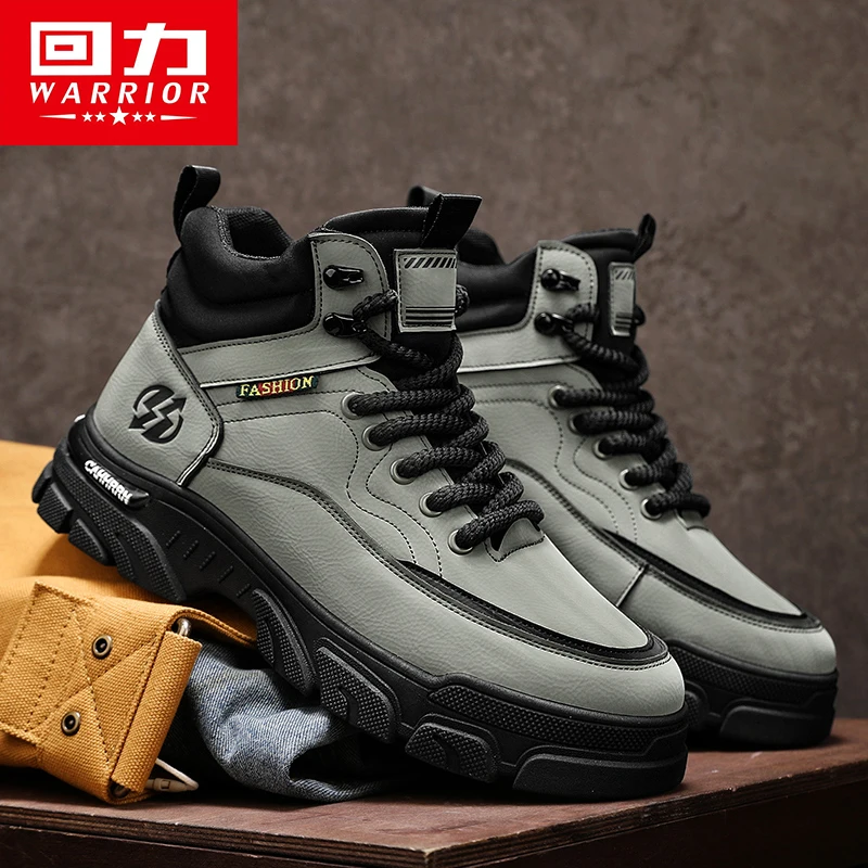 Warrior Winter Boots Men Work Climbing Shoes Leather Hiking Motorcycle Casual Shoes Outdoor Men\'s High Tops Sneakers