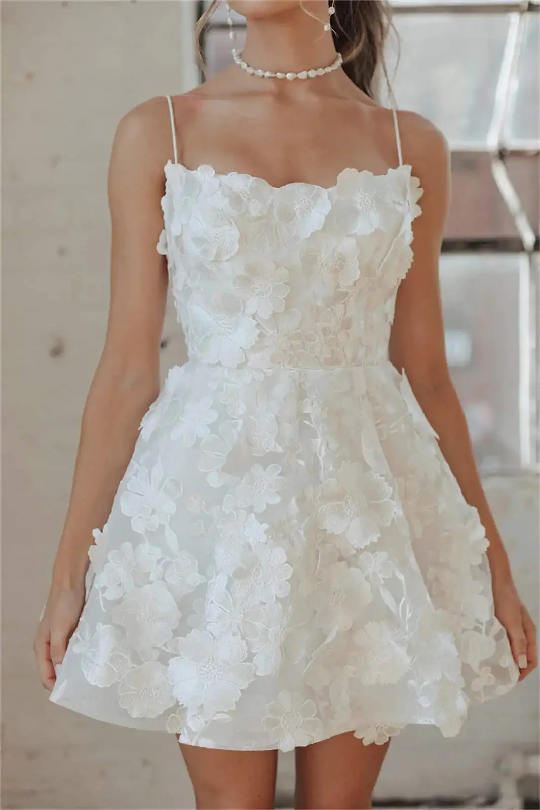 CLcaojun Lace applique Short Wedding Dress Spaghetti Strap Off Shoulder Ball Dress A-line Beach Mini Bridal Dresses