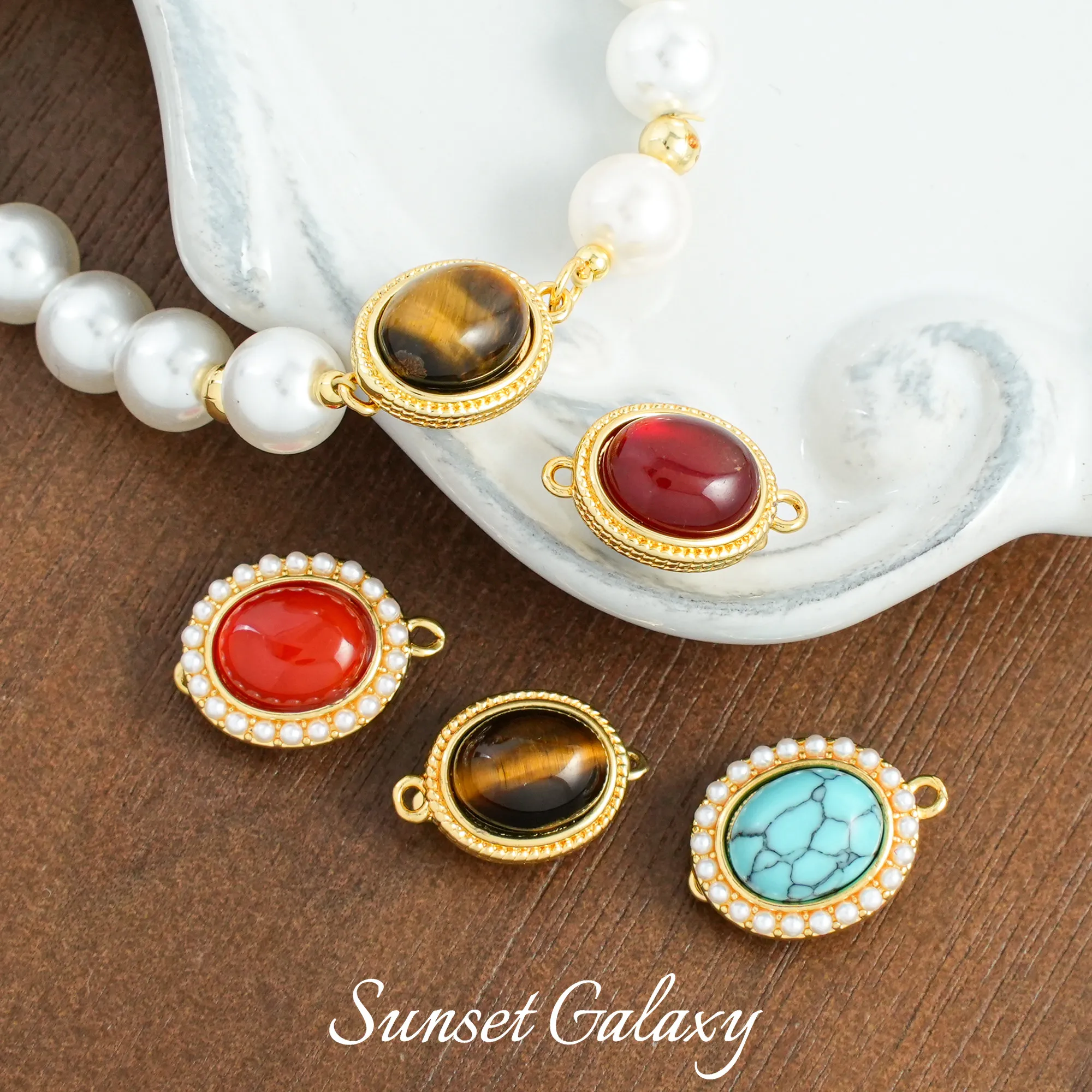 18K Gold Plated Tiger Eye & Songhua Stone Ingot Clasp DIY Bracelet Necklace Jewelry Findings