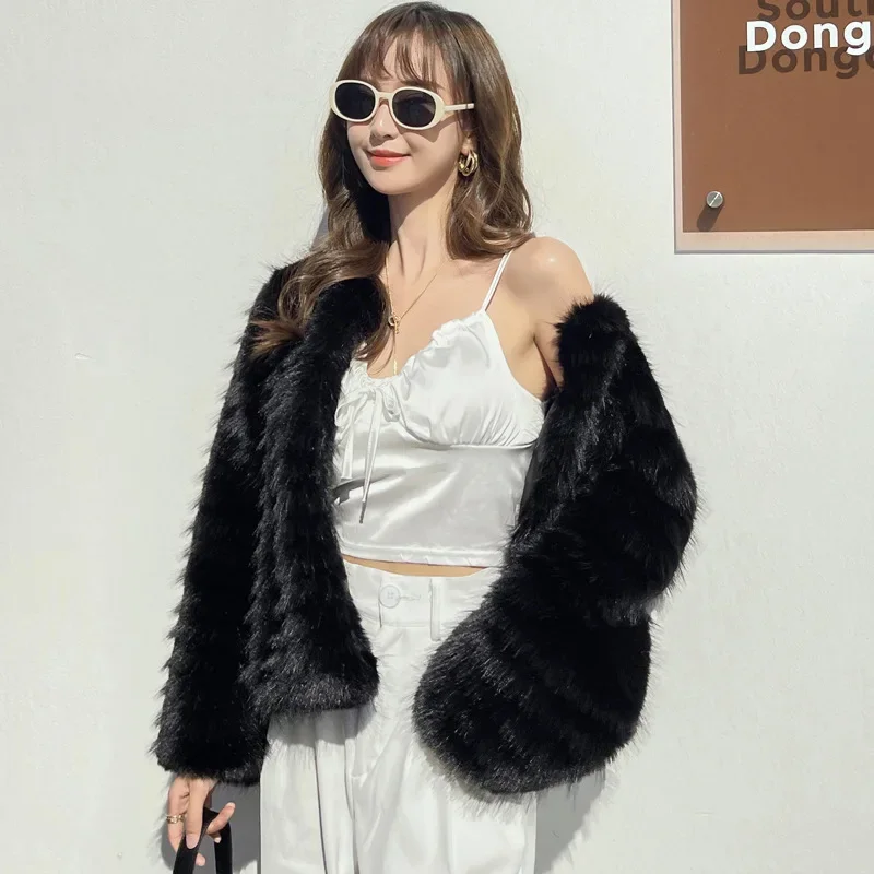 Imitation Finnish Fox Stripe Fur Imitation Fur Toka Coat Korean Edition Solid Color Women's Short Coat Factory Direct Sales