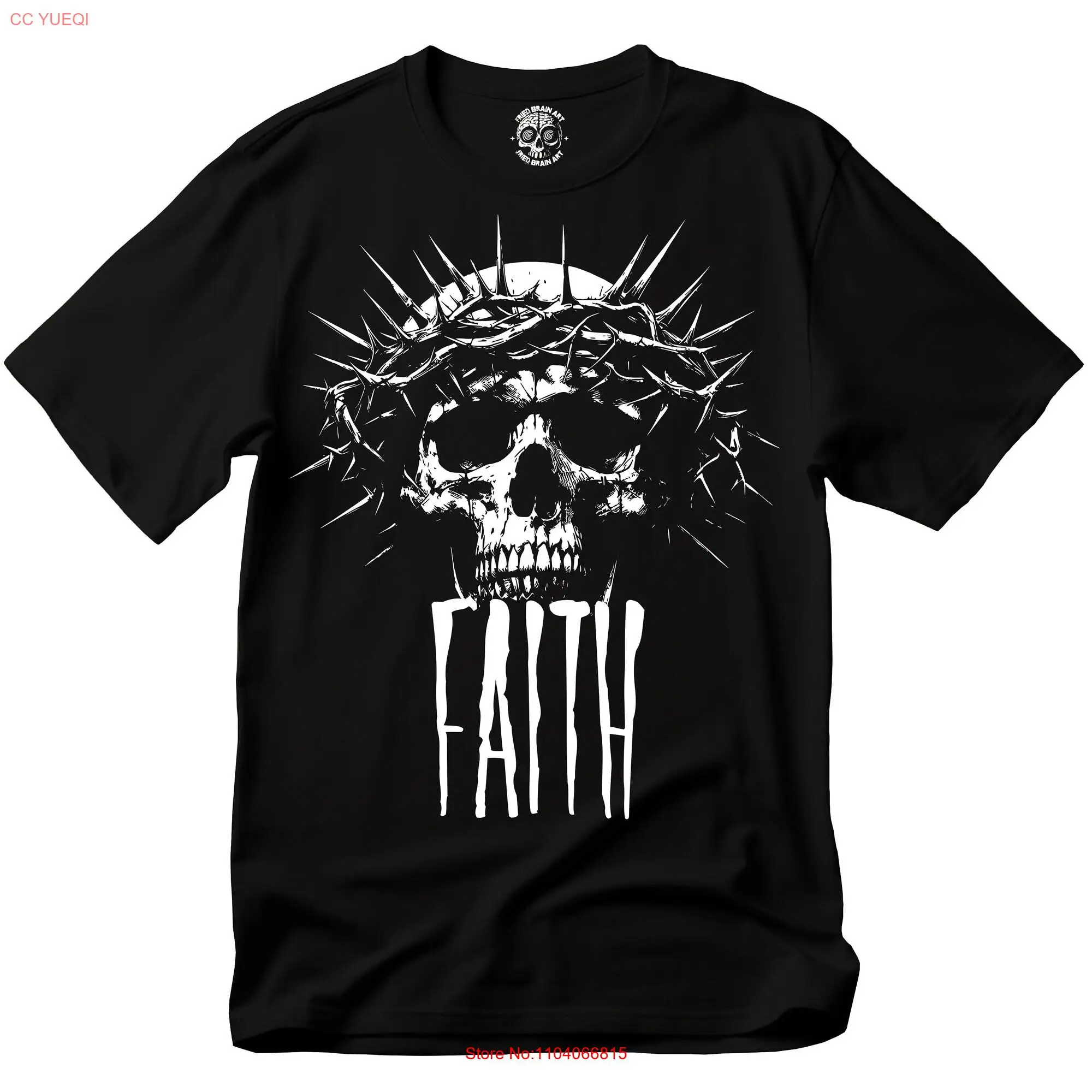 Jesus T shirt Religion Faith Dark Art Gothic Skull with Crown of Thorns long or short sleeves