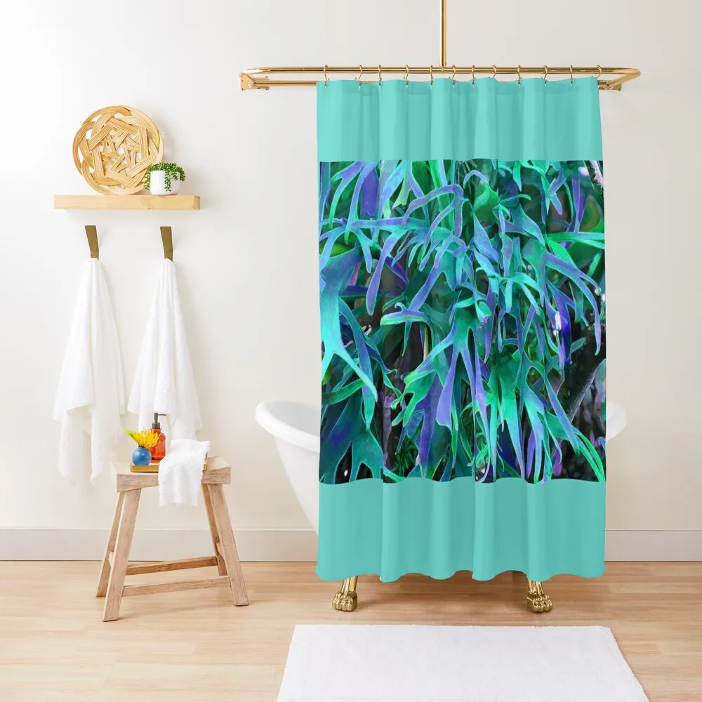 

Staghorn Fern in Cool Colors Shower Curtain Bathroom Accessory Luxury Bathroom Bathroom Deco Curtain