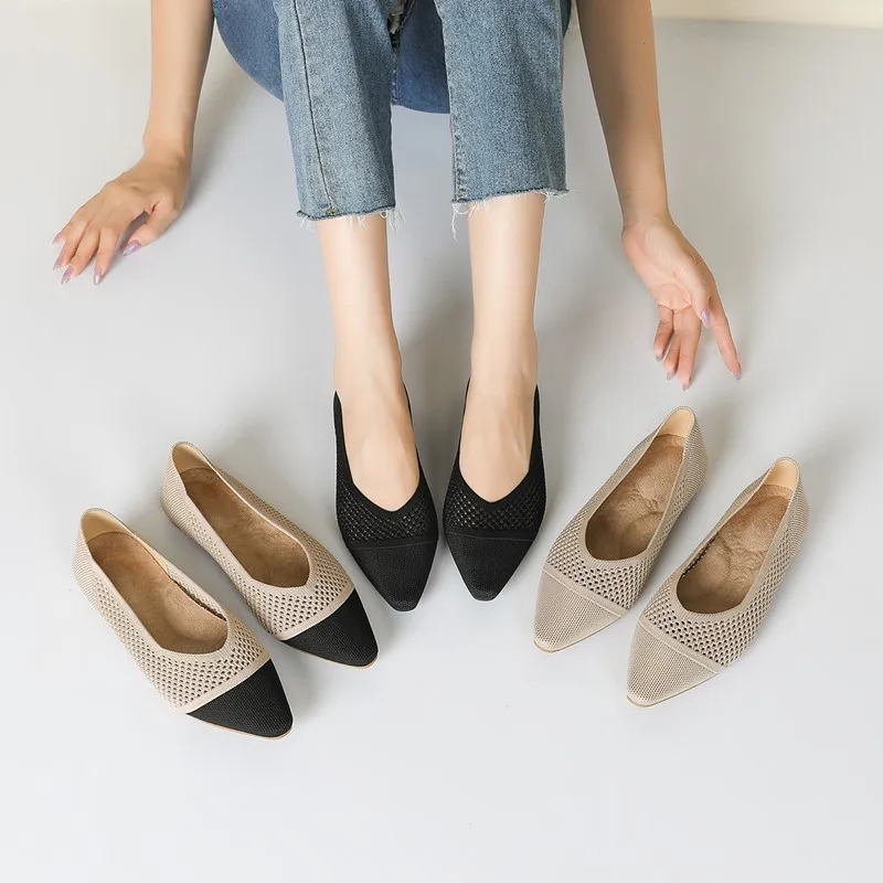 

DIMANYU Flat Shoes Women's Knitted 2025 New Women's Ballet Shoes For Autumn Pointed Toe Hollow Large Size Women Summer Shoes