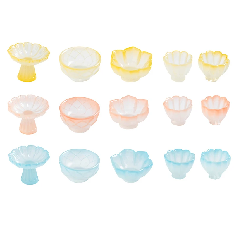 Juego de 4 unidades de plato de fruta en miniatura para casa de muñecas, bandeja alta, plato para pastel, tazón de té, modelo, accesorios de cocina para decoración de casa de muñecas, Juguetes