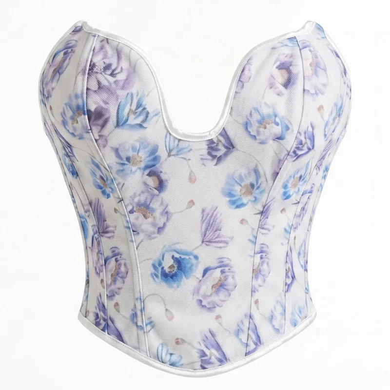 Women Floral Corset Top French Vintage Bustier Sleeveless Backless Body Shaper Slimming Waist Trainer for Party Club Summer