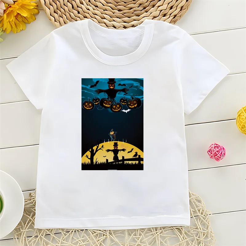 

Halloween Graffiti Girls' Shirt DIY Cute Vintage Pattern Boys' Halloween Party Children's T-shirt Short Sleeve Autumn T-shirt