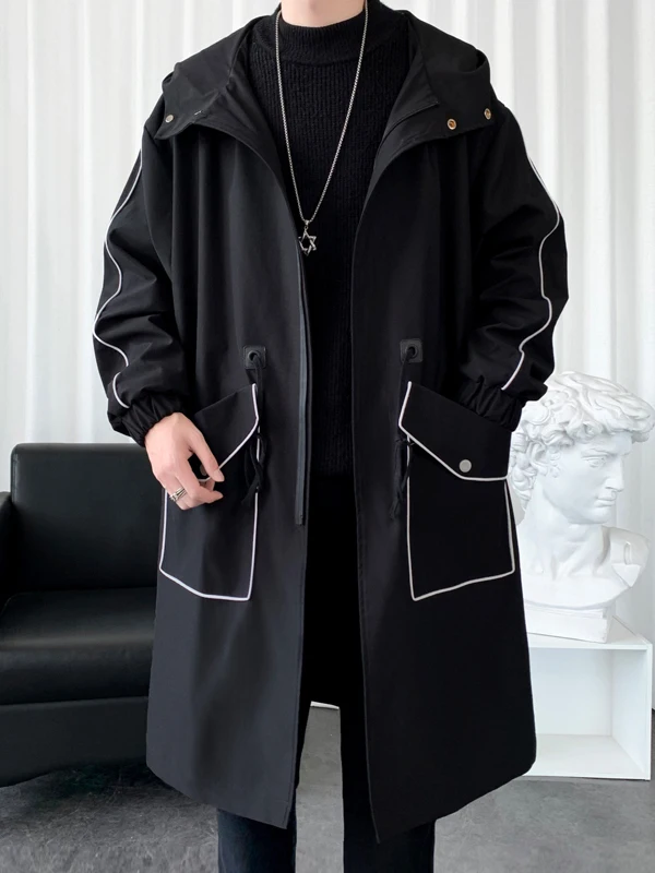 

Casual Men's Long Coat Windbreaker Jaet Mid-Length Open Cardigan Sweater Loose Fit Polyester Fiber Winter Outerwear