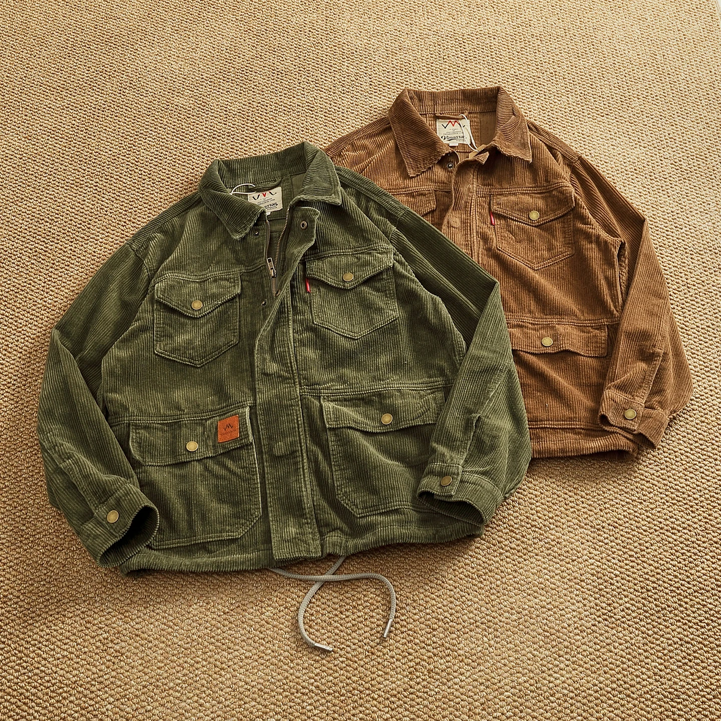 

Retro American Workwear Corduroy Jaet Men's Long Sve Pure Cotton Waed Stand Collar Coat with ket Vintage Sle