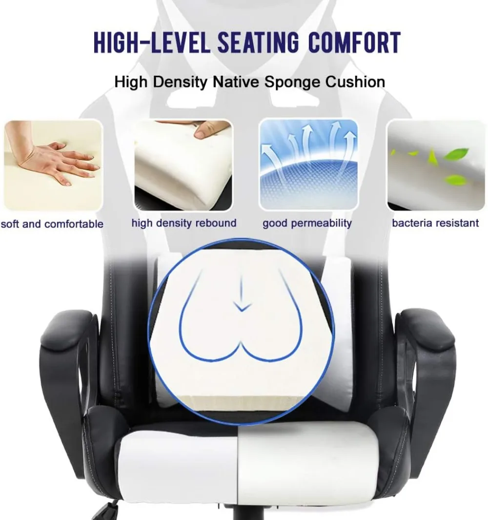 High-Back Gaming Chair PC Office Chair Computer Racing  PU Desk Task  Ergonomic Executive Swivel Rolling  with