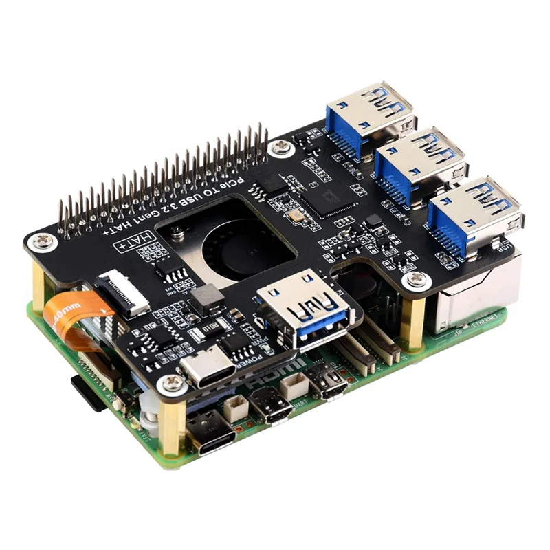 Für Raspberry Pi 5 PCIe zu USB 3.2 Gen1 HAT PCIe zu USB HUB 4XUSB Ports Plug-and-Play für Raspberry Pi 5 Langlebig