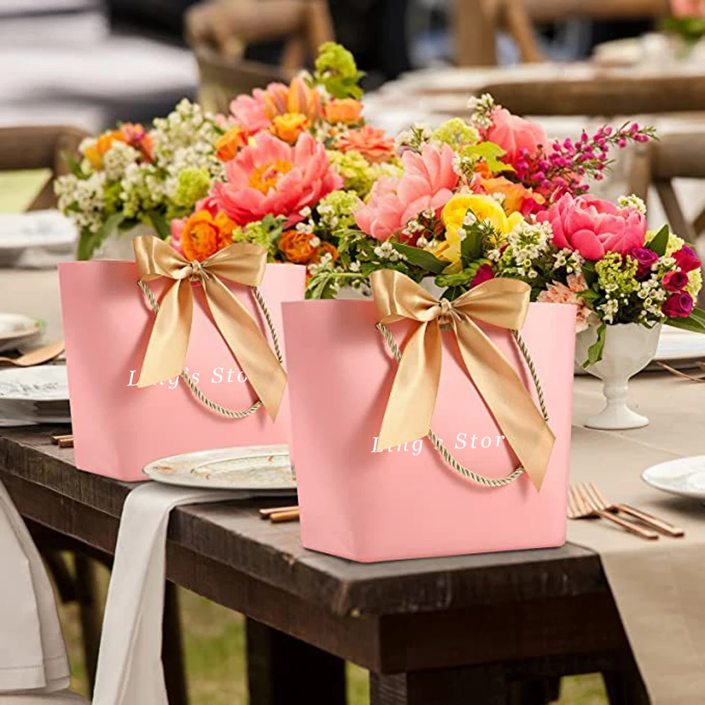 

50Pcs Personalized Logo Wedding Gift Packaging Jewelry Paper Tote Bag Souvenirs Organizer Pouch For Bridesmaids Guests Groomsman