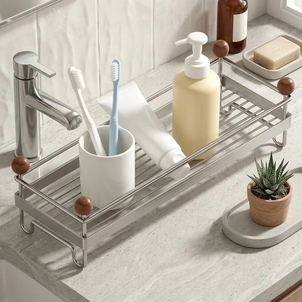 Sink Sponge Holder Made of SUS 304 Stainless Steel with Detachable Drain Tray for Efficient Drying and Space Saving