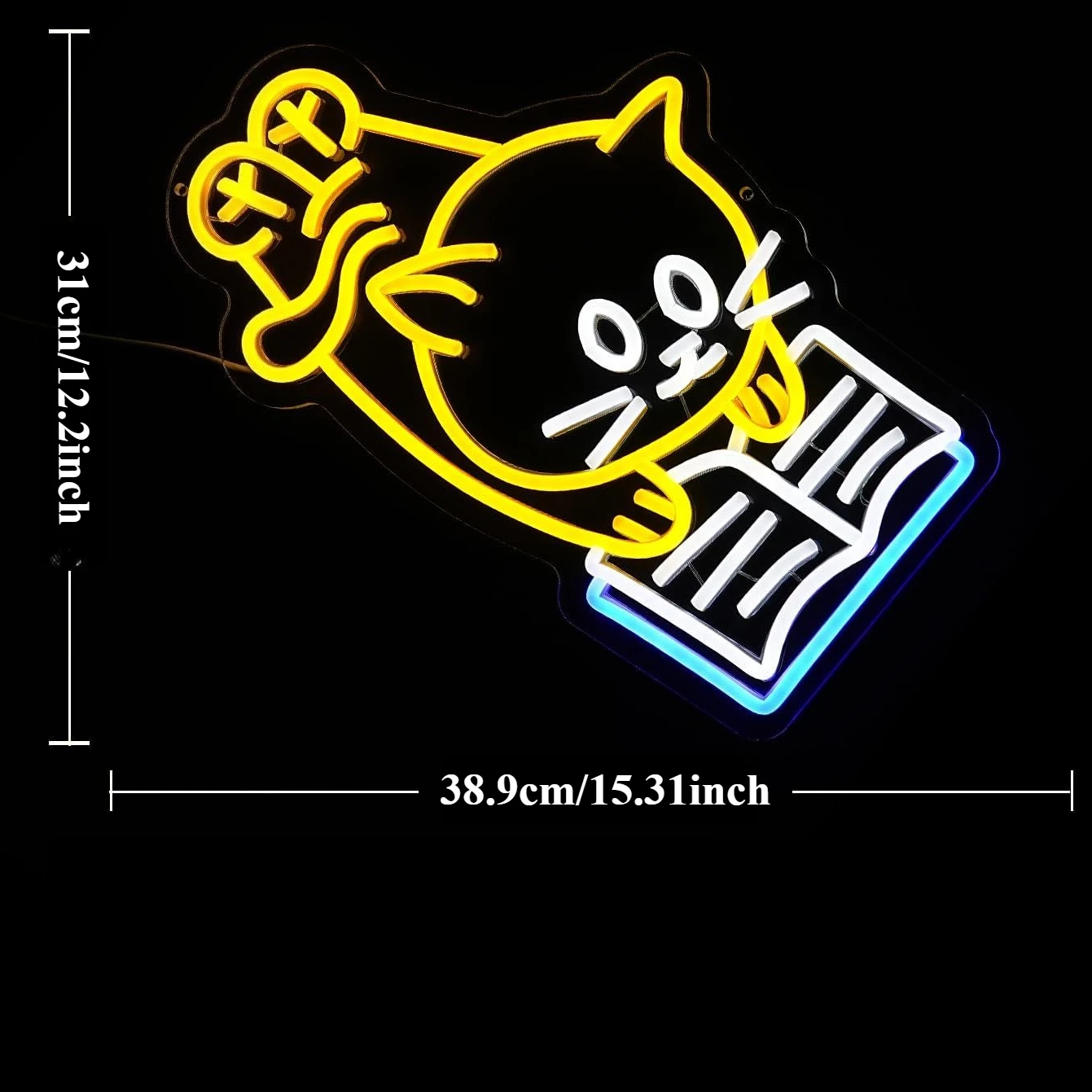 Cat Reading Book Neon Sign LED Reading Kitten Neon Lights Dimmable for Classroom Library Children Studying Room Bedroom Decor