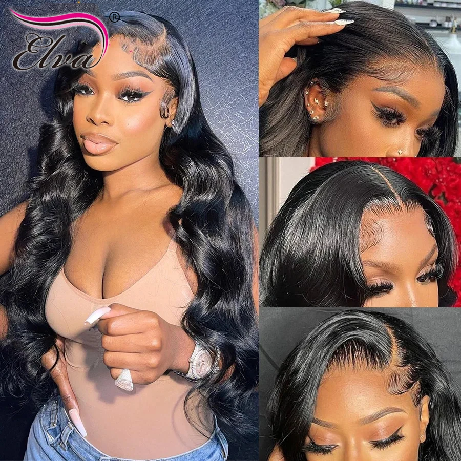 Elva Hair HD 13x6 Transparent Body Wave Lace Frontal Wig 13x4 Front Human Hair 5x5 HD Lace Closure Wig 250 Density Hair Wigs