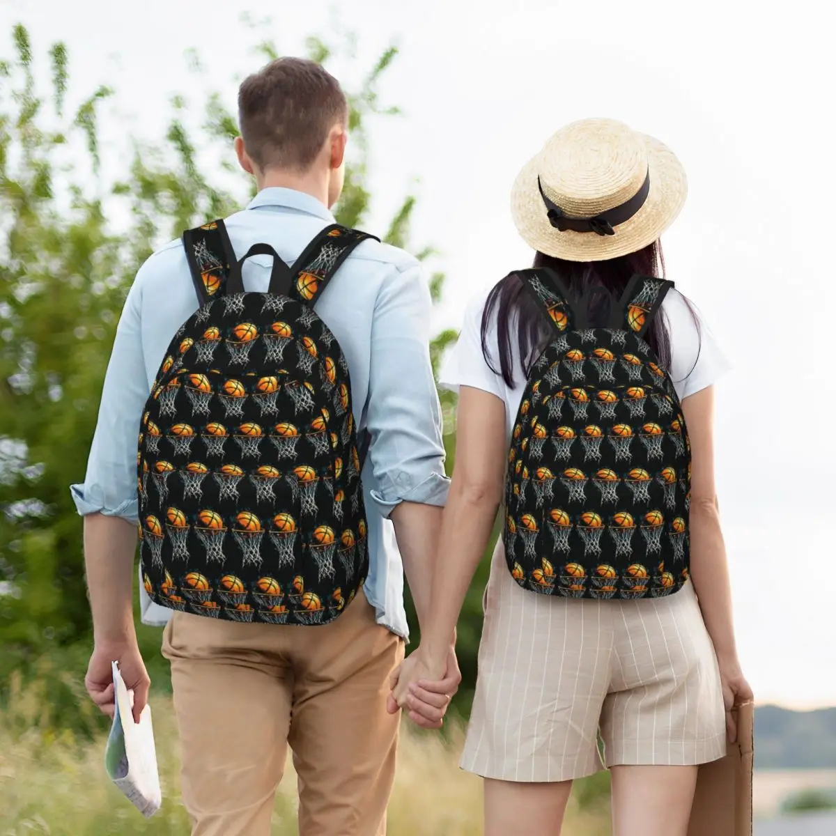 Sporty Basketball Themed Student Backpack School Bag Hiking Travel Daypack for Men Women Bookbag Shoulder Bags