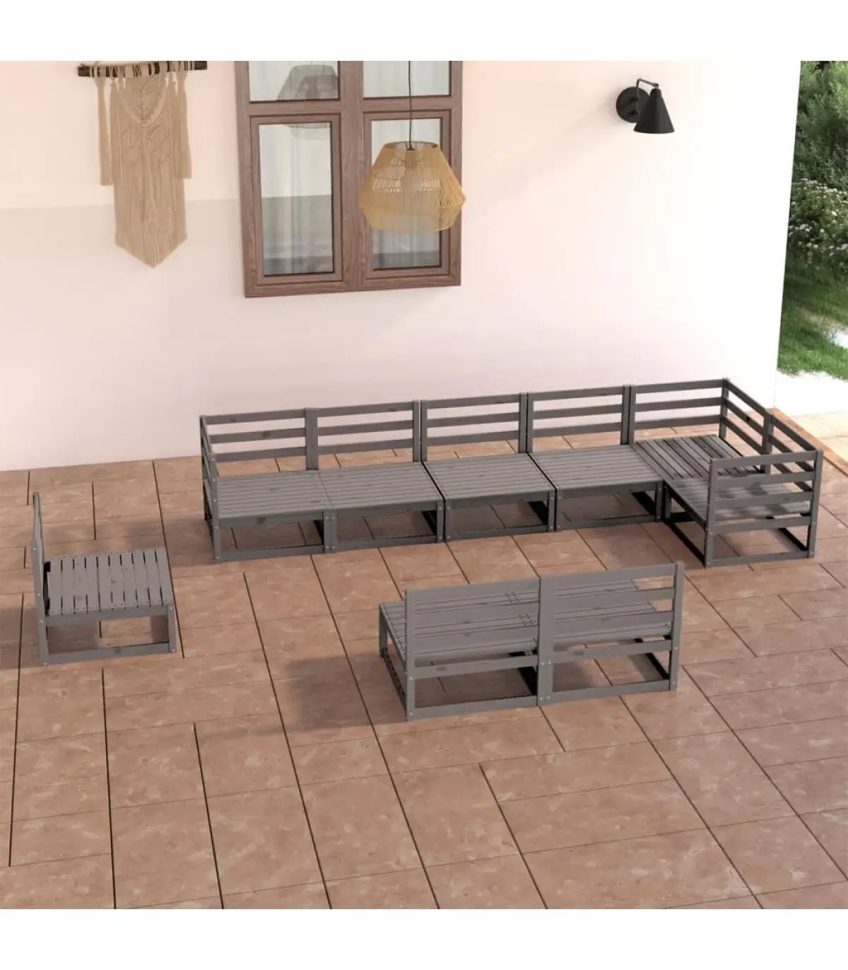 Garden sets garden furniture set 9 pieces gray pine solid wood