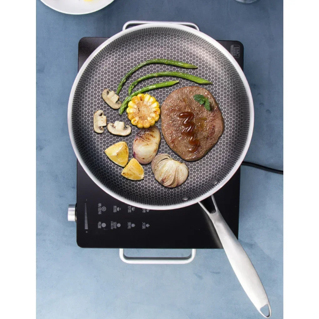 

Restaurant Multifunctional Stainless Steel Deep Frying Pot Meat Non-stick Cooking Flat Pan Kitchen Gadget 24cm