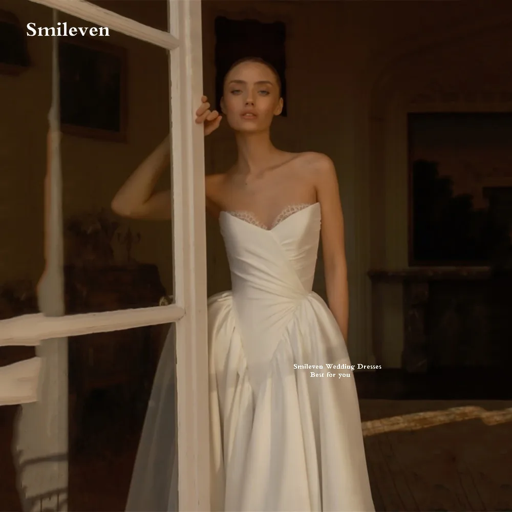 

Smileven Strapless A Line Lace Wedding Dress 2026 Modern Bride Dress Vestido de novia Pleats Wedding Gowns Customized