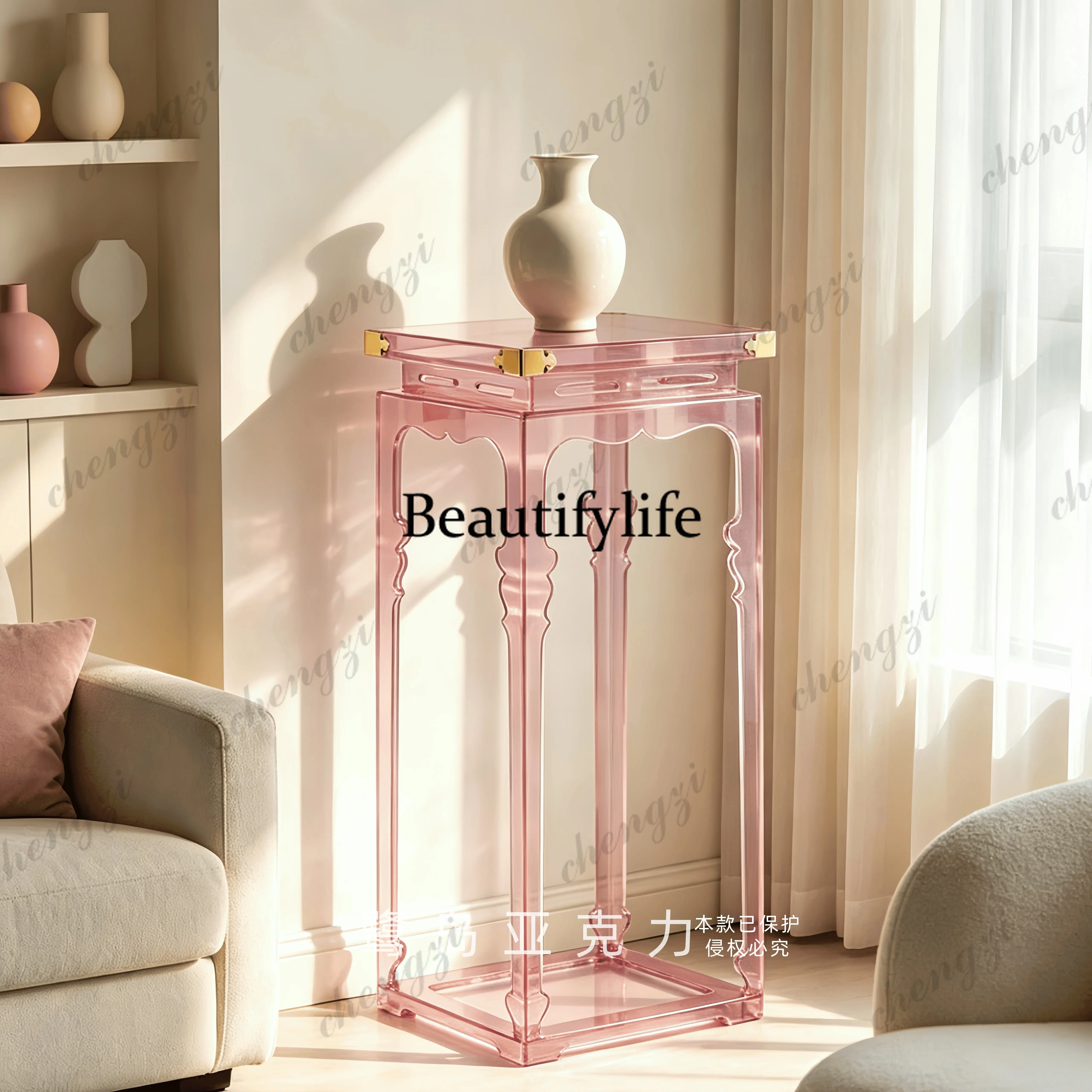 Acrylic Song-style aesthetics flower table new Chinese-style tea room flower stand interior art ornament decoration