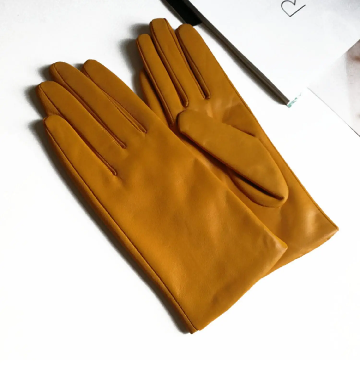 Colorful Leather Gloves Women Fashion Simple Style Velvet Lining Autumn Winter Warm Ladies Sheepskin Finger Gloves