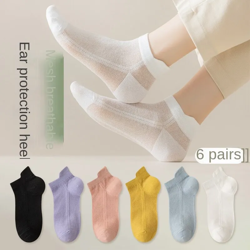 6 Pairs Women\'s Breathable Mesh Short Socks for Summer, Prevent Chafing and Sweat Breathable and Comfortable Sports Socks