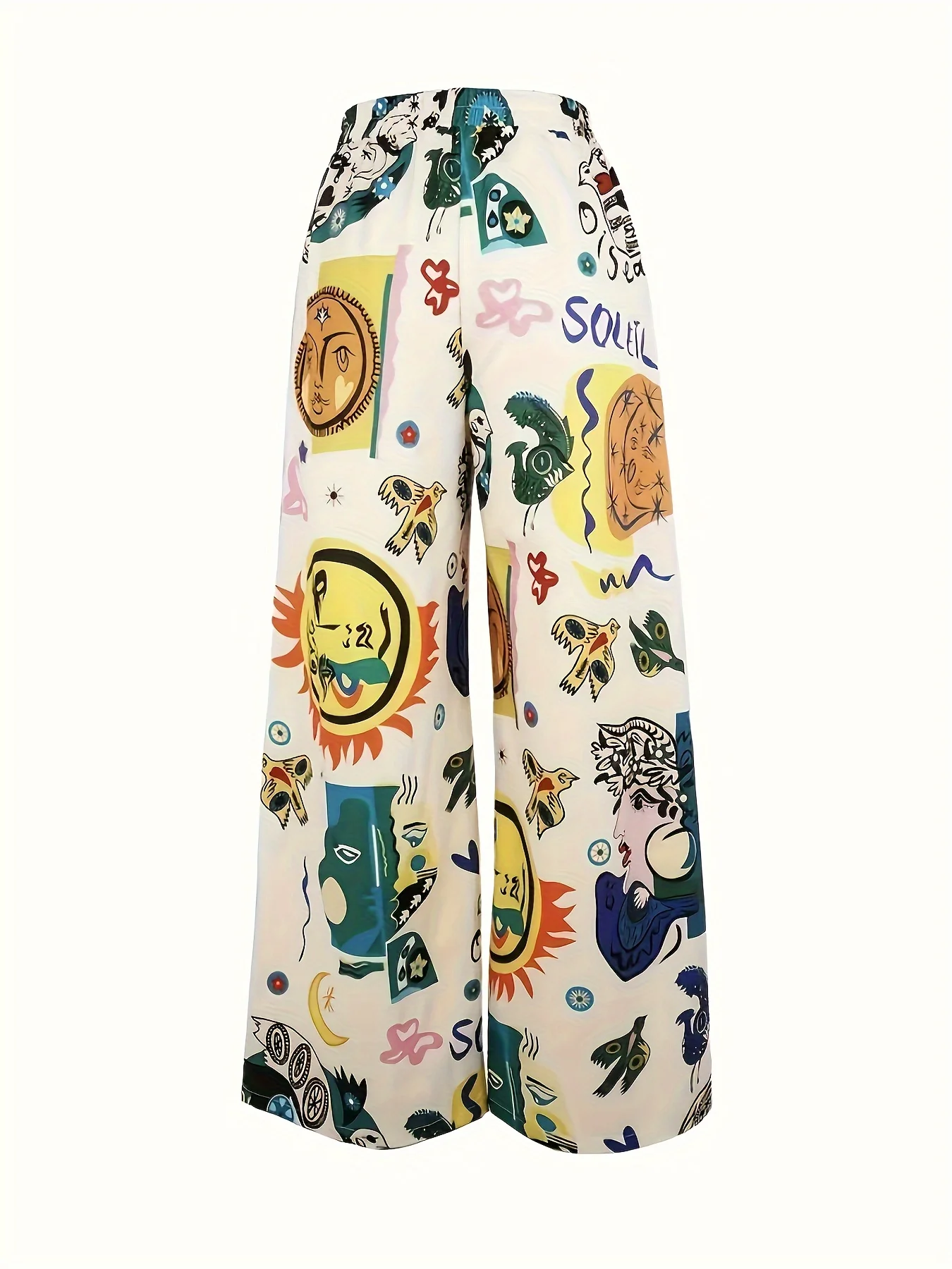 Bohemian Style Lightweight Wide Leg Pants  High Waist  Comfortable   Loose Fit  All Over Print for Spring   Summer Fashion