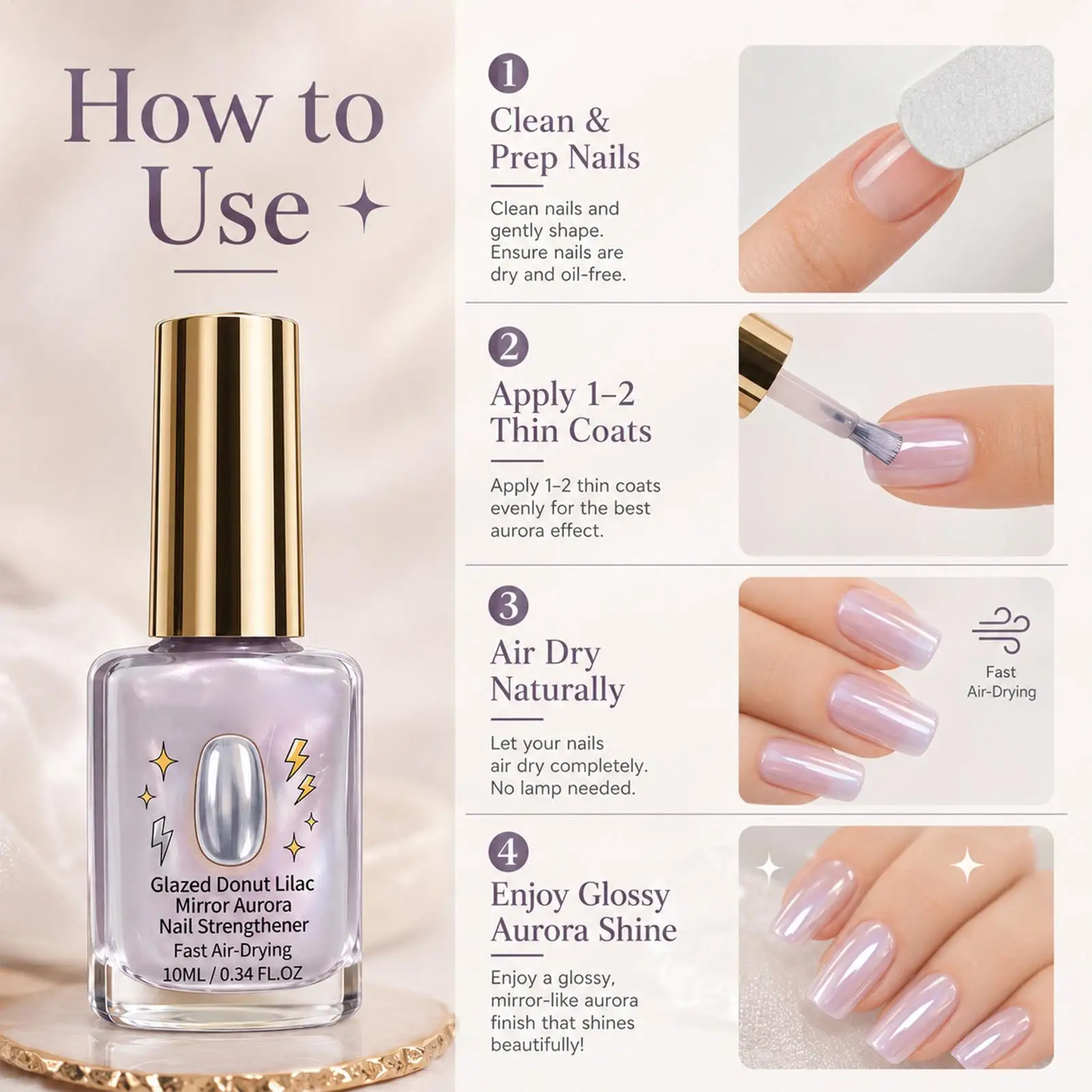 10ml Premium Rose Purple Nail Polishing Quick-drying Natural Nails Art With Long-lasting Shine, Nail Strengthener DIY Nails Art