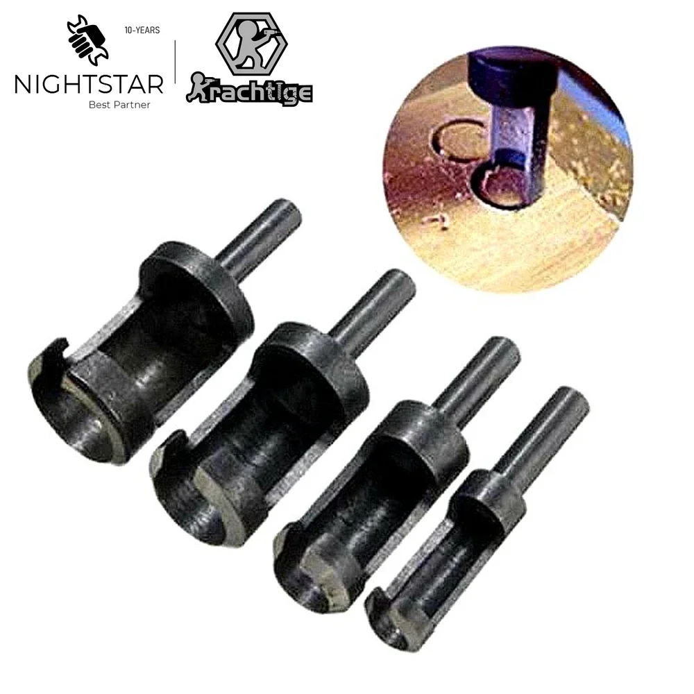 

4pcs Carbon Steel Woodworking 1/4 Hex Round Shank Drill Bit Set 6mm 8mm 13mm 16mm Carpenter Plug Hole Cutter Drill Tools Black