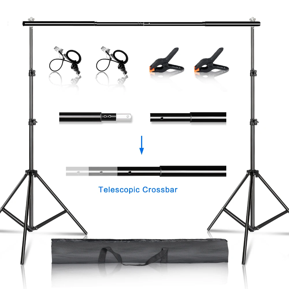 Telescopic Crossbar Upgrade Background Stand Photography Support System Kit for Photo Studio Backdrops Carrying Bag