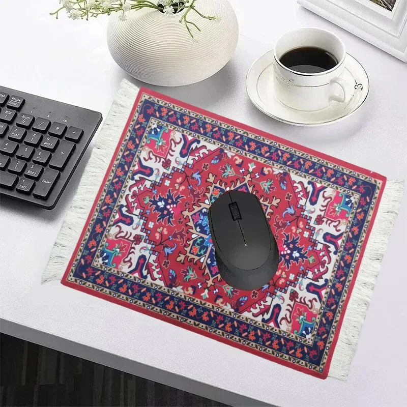 Mini Persian Woven Rug Mat Mouse Pad Laptop Gaming Pc Mechanical Keyboard Mousepad with Fring Home Office Table Decor Craft