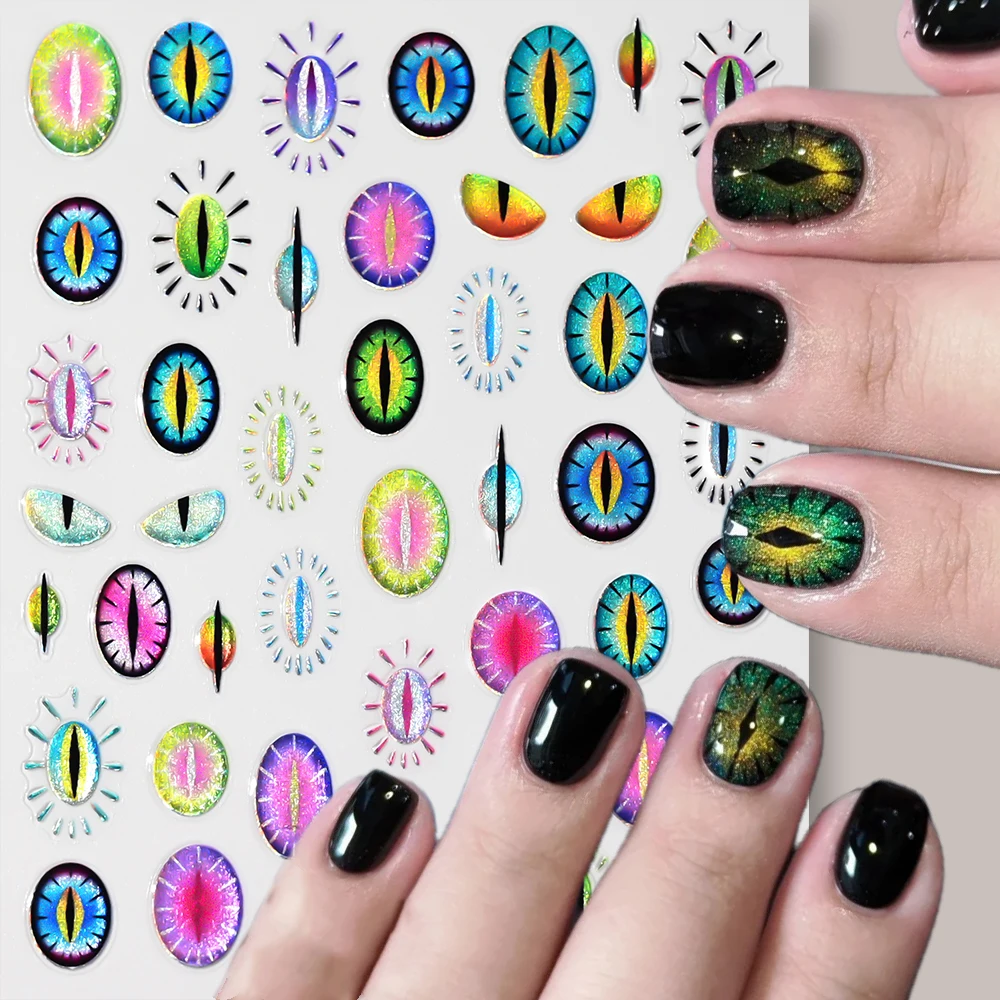 4Pcs 5d Chameleon Magnetic Cat's Eye Nail Stickers Punk Style Y2K Snake's Eye Nail Art Decals Cat Eye Design Manicure Decoration