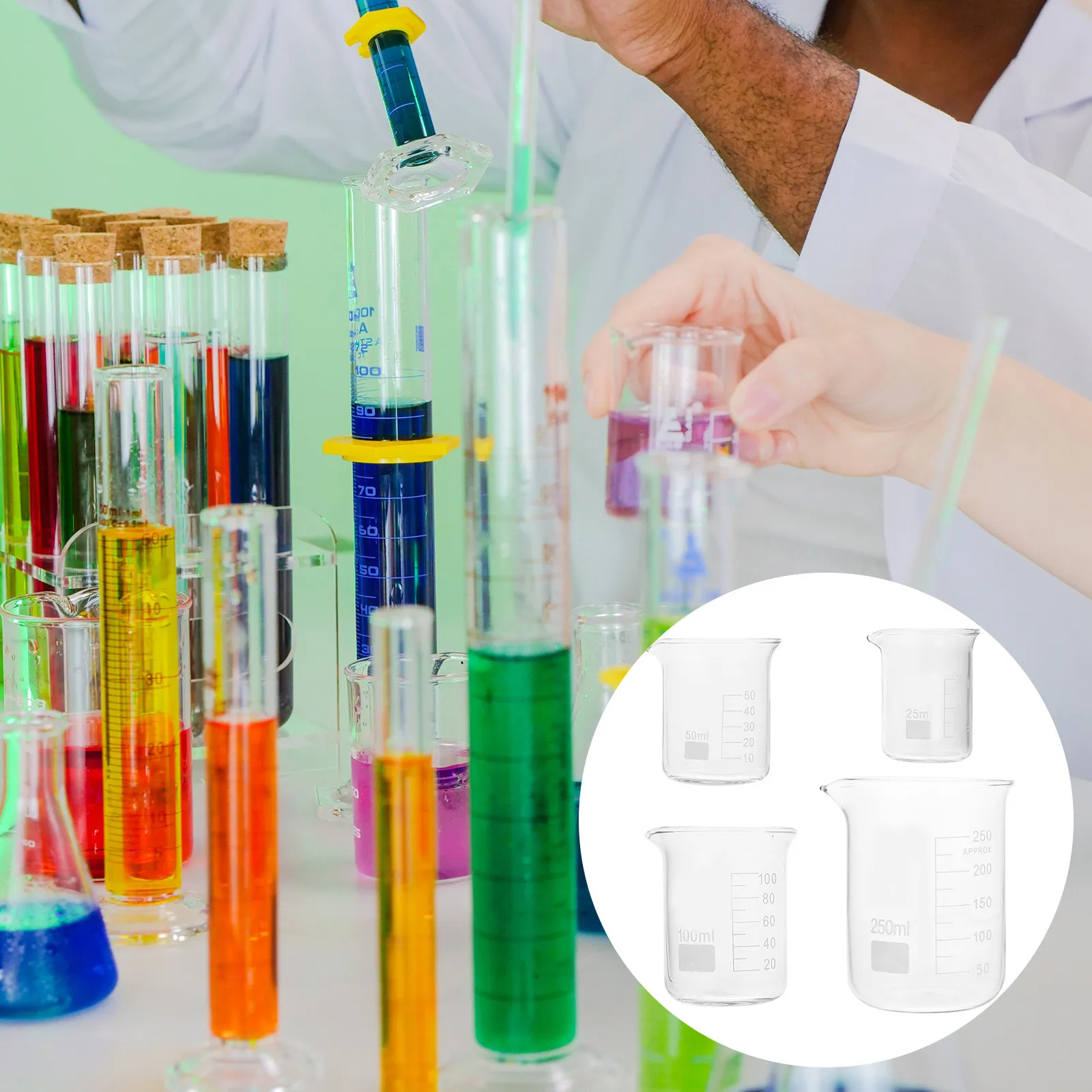 

4Pcs Glass Measuring Beaker Laboratory Graduated Beakers Heat Resistant Spout Design Clear Scale for Scientific Experiments