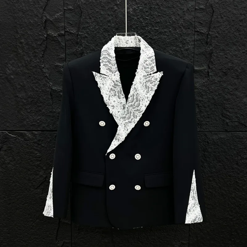 WVGA весенне-осенний новый мужской двубортный кружевной пиджак с длинными рукавами, шикарный нишевый повседневный костюм с подкладкой на плечах, пальто W9267
