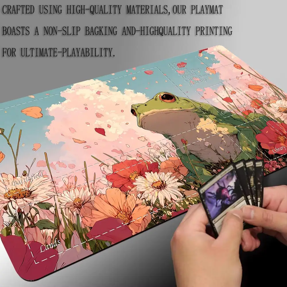 رسم توضيحي على شكل ضفدع رومانسي، بساط لعب سحري، سجادة ألعاب المعركة مع منطقة MTG، سجادة مكتبية مناسبة لجمع الألعاب