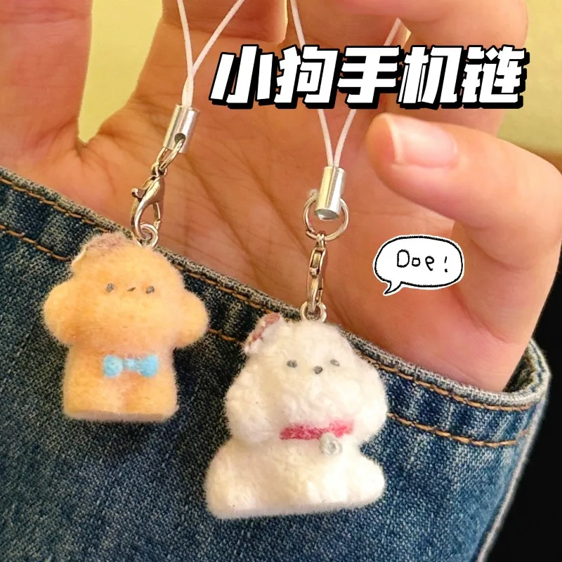 2 Stücke Kawaii Kleine Plüschtier Anhänger Telefon Rucksack Auto Schlüsselanhänger Charms Niedlichen Welpen Hängen Beflockten Harz Hund Welpen Schlüsselanhänger
