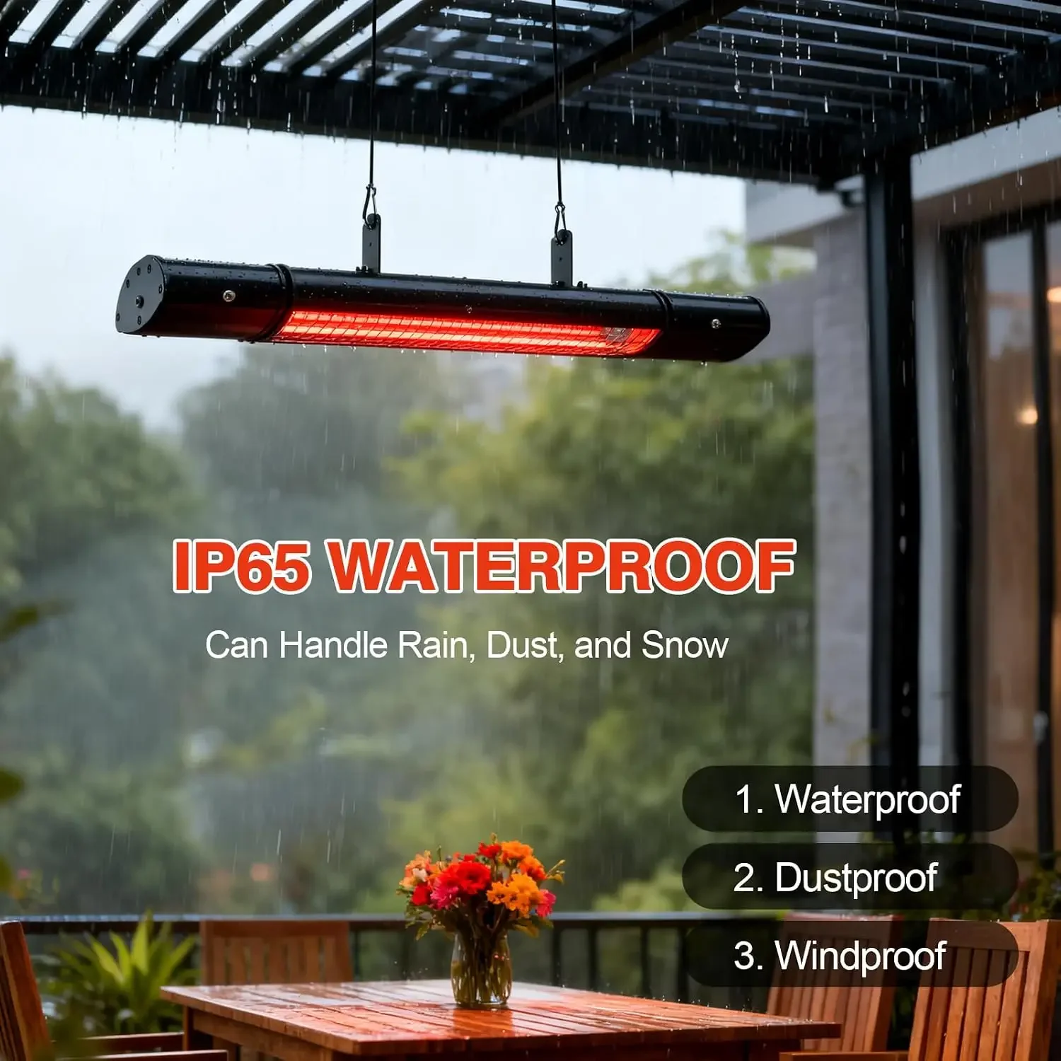 Electric Hanging Patio Heater with remote control, built in Temperature Control, Wall mounted or ceiling mounted, Suit for Outdo