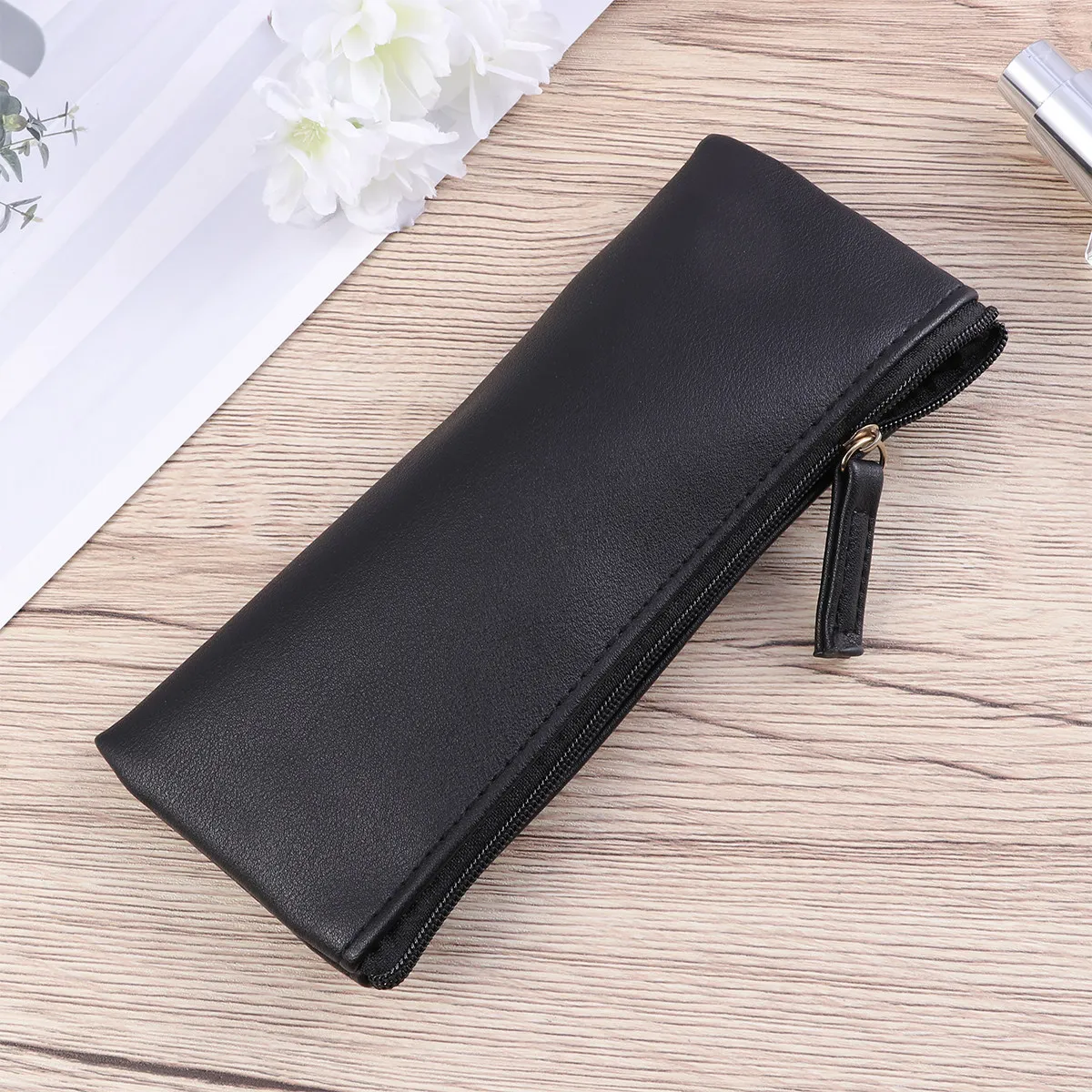 PU Pencil Bag Set Minimalist Design Smooth Zipper for Students Stationery Storage Makeup Cosmetics Toiletries Coins