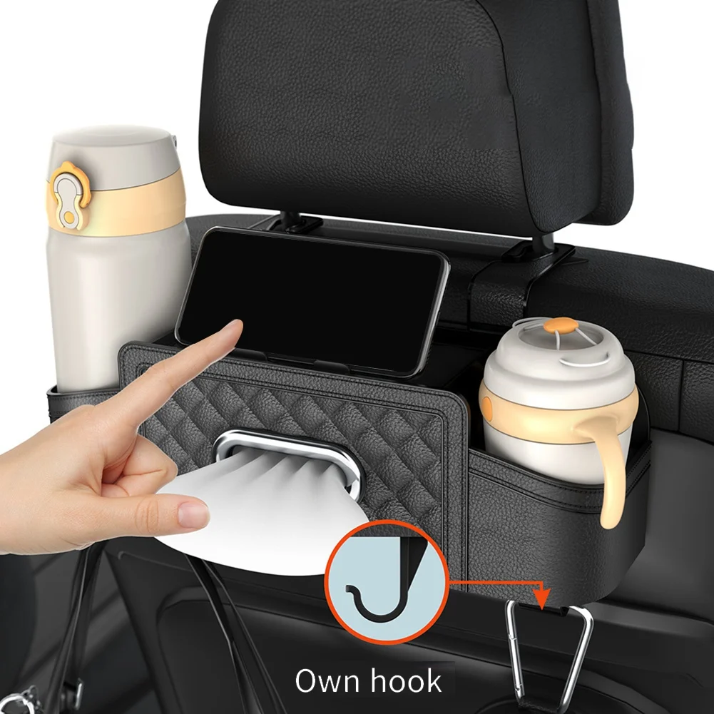 Car Seat Back Storage Box Multifunctional Auto Tissue Universal Backseat Water Cup Holder Hanging Organizer Black Parts-X67A