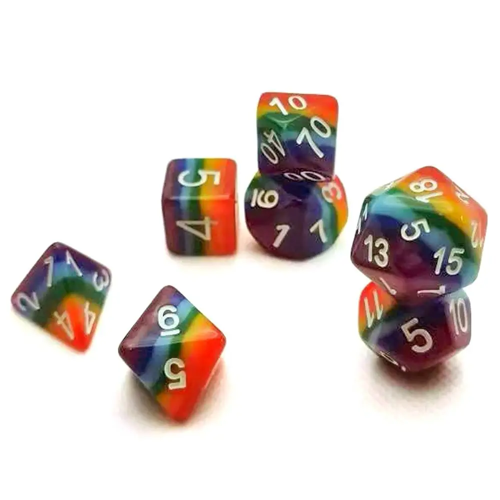 Poliédrico Rainbow Dice Set para TRPG DND Board Card Game, Acessórios para jogos animais, jogos de matemática, 7pcs