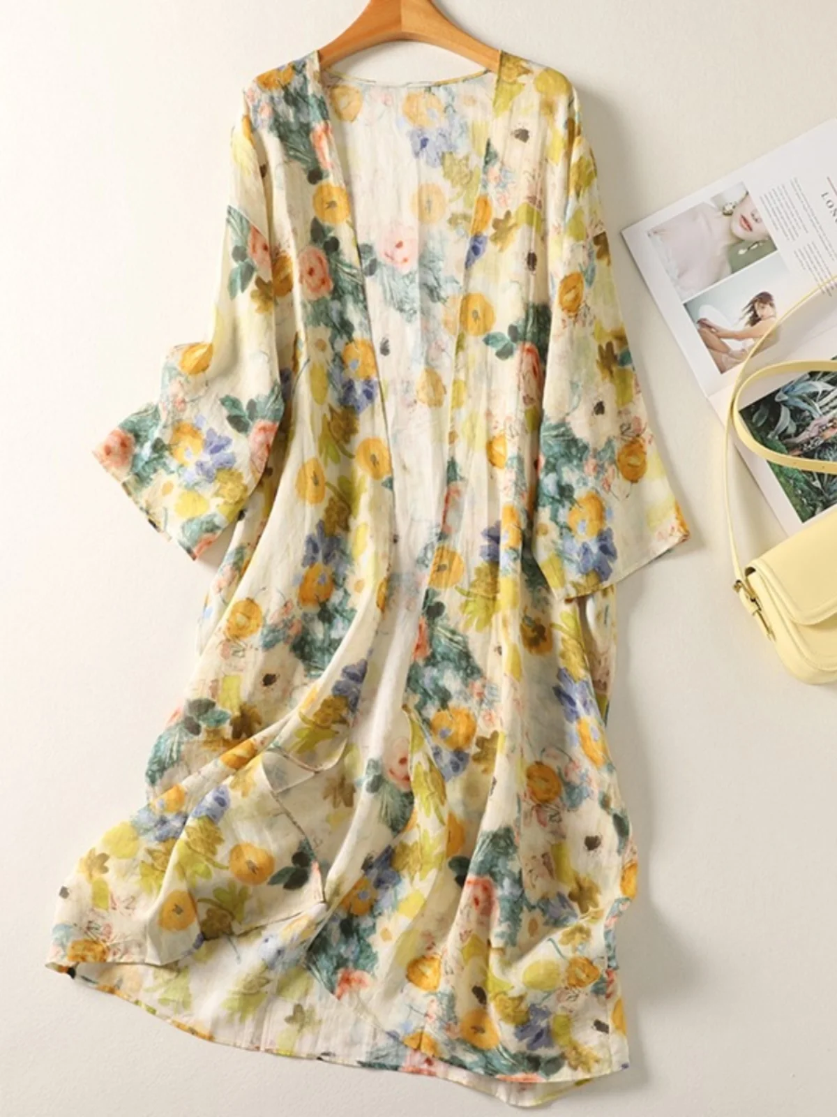 Rétro peinture à l'huile impression longue légère femmes Protection solaire irt manteau écharpe oule ouvert Cardigan haut été Ele