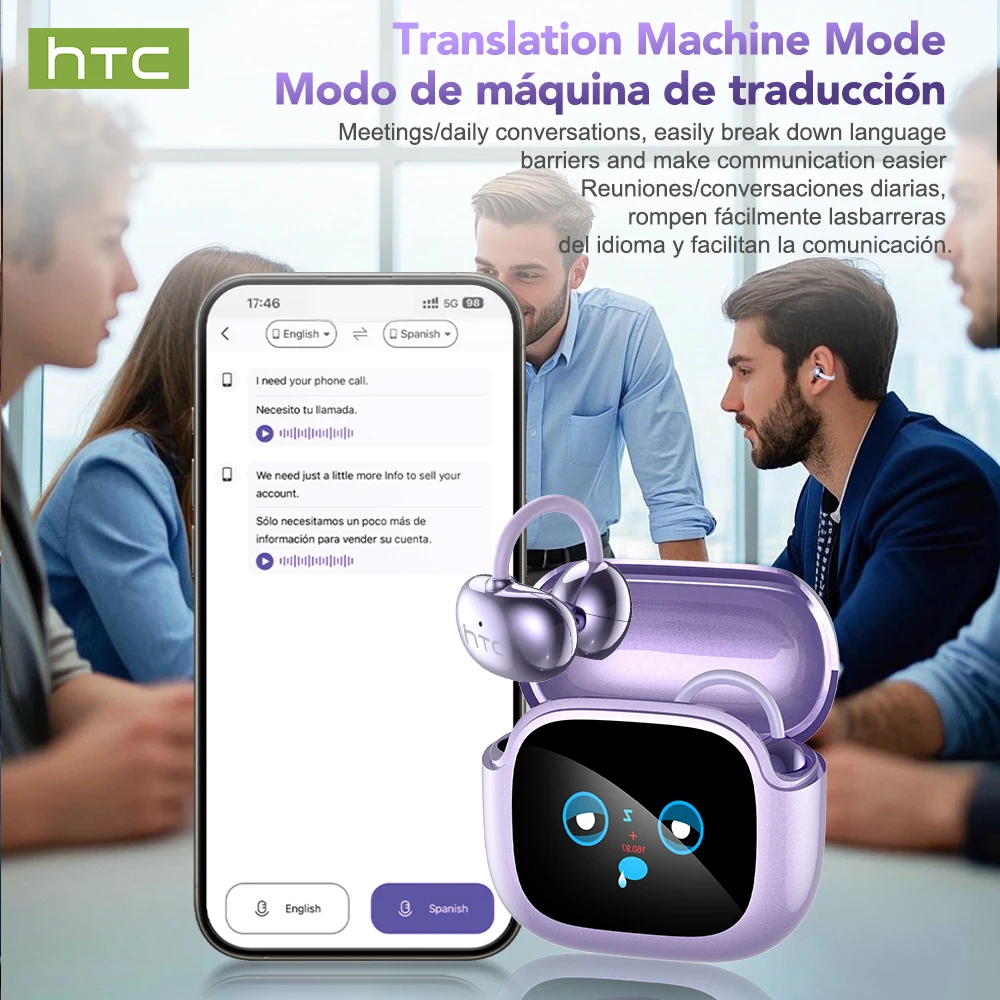 سماعات إلغاء الضوضاء HTC سماعات بلوتوث لاسلكية مع شاشة LED رقمية USB-C تشغيل 30 ساعة سماعات أذن مريحة #4