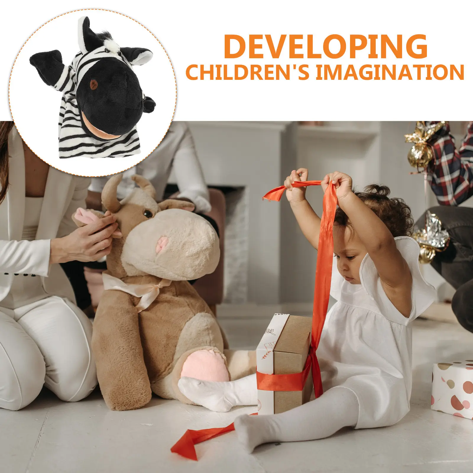 Zebra Hand Puppet for Kids Premium Soft Fabric Interactive Storytelling Tool Enhances Imagination Parent Child Bonding Gift