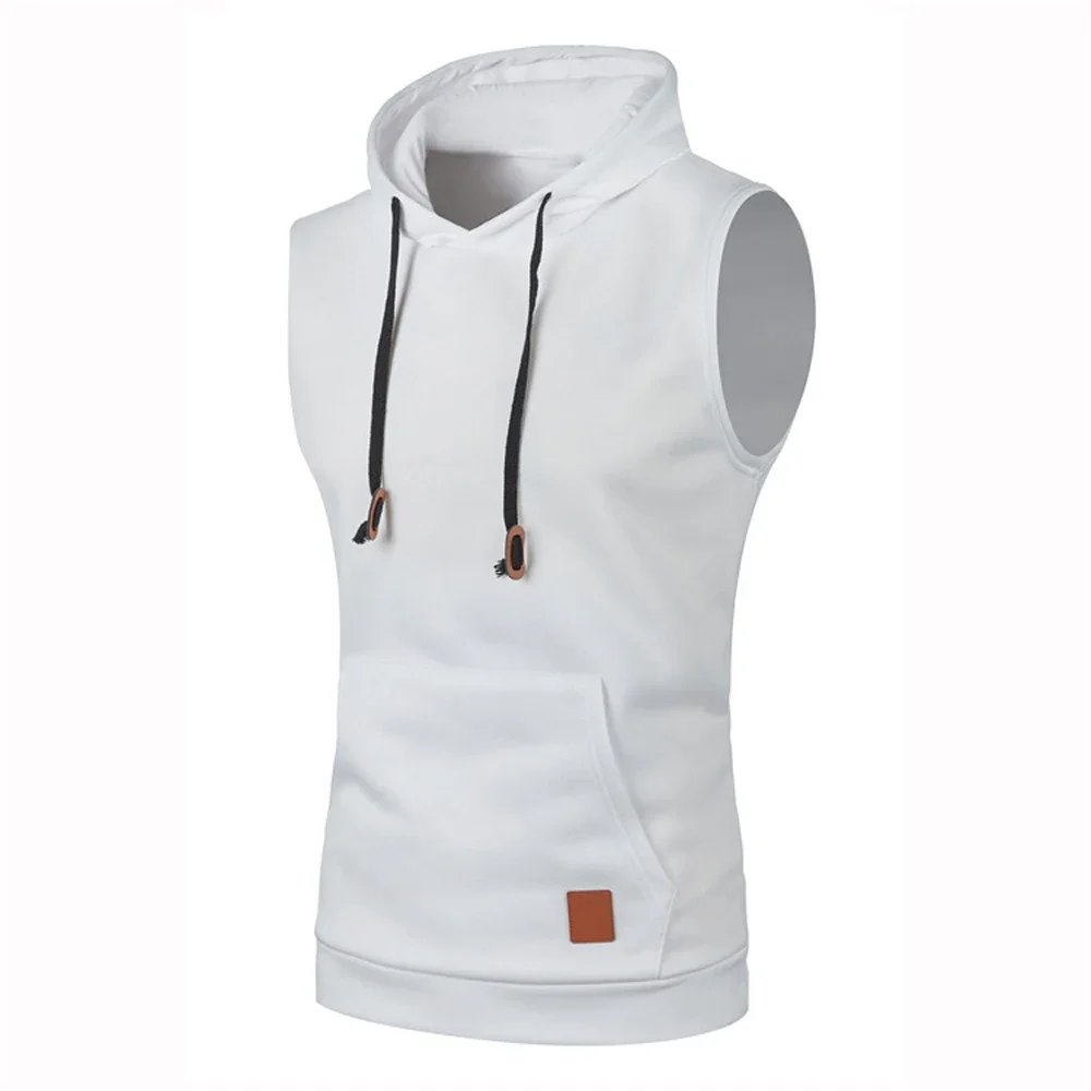 Spring Autumn Men Sleeveless Waistcoats Casual Hoodie Fitness Muscle Hooded Vests Breathable Pullover Coats BSD-ZW126