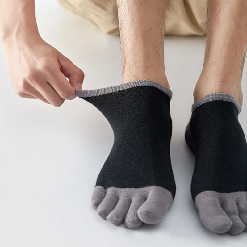 5 Pairs Invisible Toe Socks Summer Cotton Thin Sweat-Absorbing Patchwork Casual Breathable Deodorant 5 Finger Socks No Show