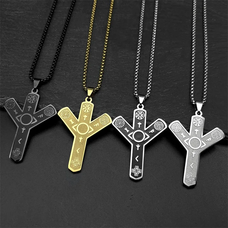 

Goth Norse Viking Eye of Providence Compass Pendant Necklace for Women Men Gold Color Rune Symbol Chain Divination Jewelry Gift
