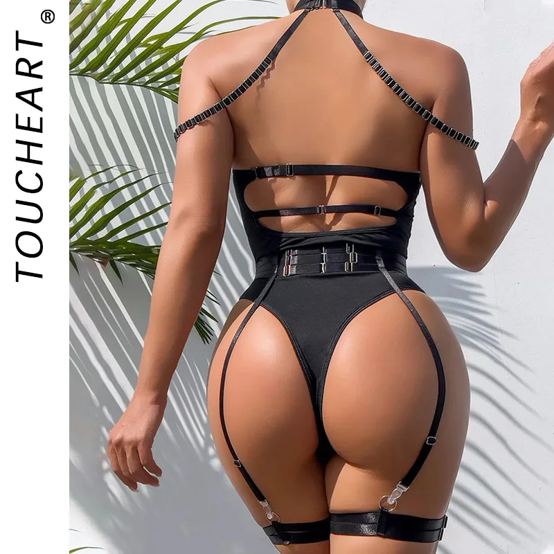 Toucheart مثير الإناث الملابس الداخلية النساء مثير الملابس الداخلية جمع تشكيل الجسم مثير Strappy نيسيي بلون الرسن بذلة مجموعة #2